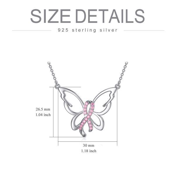 Sterling Silver Breast Cancer Butterfly Necklace-3