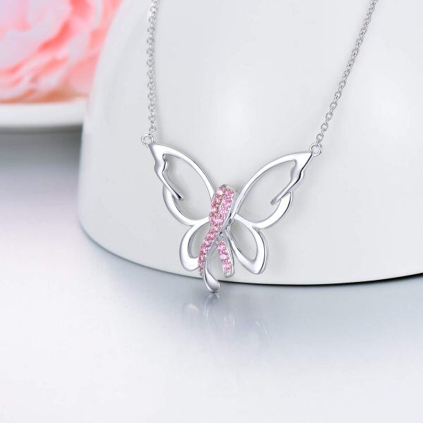 Sterling Silver Breast Cancer Butterfly Necklace-4