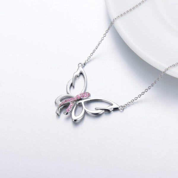 Sterling Silver Breast Cancer Butterfly Necklace-5