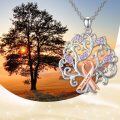 wholesale 925 Sterling Silver Pink Crystal Survivor Ribbon Tree of Life Pendant Necklace-0-3