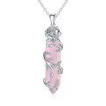 wholesale 925 Sterling Silver Pink Rose Quartz Healing Stone Pendant Necklace with Floral Design for Women-0-0