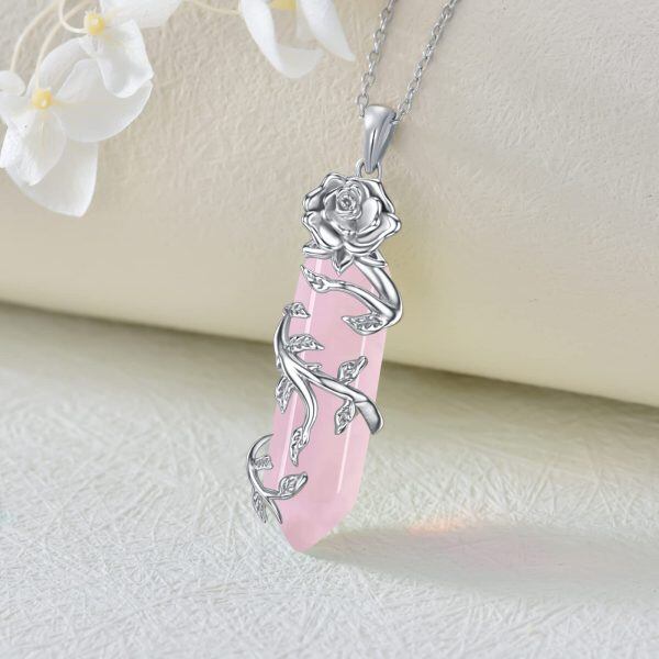 925 Sterling Silver Rose Flower Healing Crystal Necklace-2