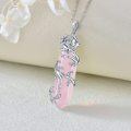 wholesale 925 Sterling Silver Pink Rose Quartz Healing Stone Pendant Necklace with Floral Design for Women-0-2