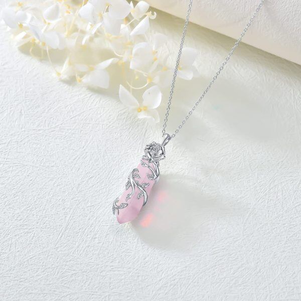 925 Sterling Silver Rose Flower Healing Crystal Necklace-3