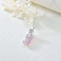 wholesale 925 Sterling Silver Pink Rose Quartz Healing Stone Pendant Necklace with Floral Design for Women-0-3