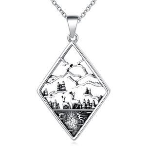 925 Sterling Silver Mountain Pendant Necklace-0