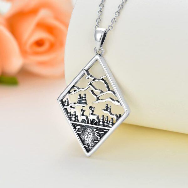 925 Sterling Silver Mountain Pendant Necklace-3