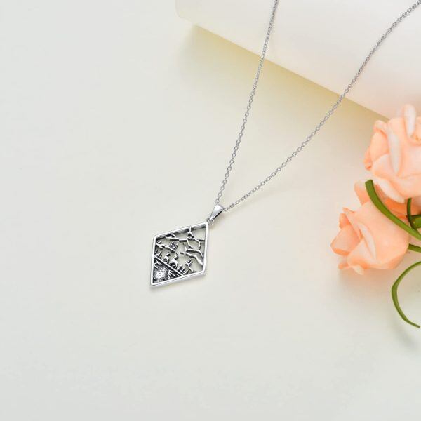 925 Sterling Silver Mountain Pendant Necklace-4