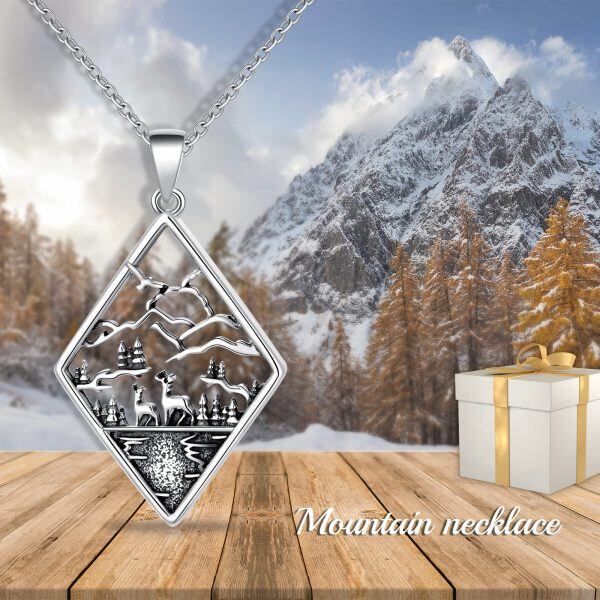 925 Sterling Silver Mountain Pendant Necklace-5