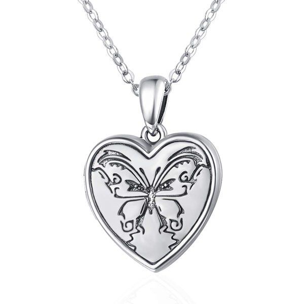 Sterling Silver Heart Butterfly Necklace-0