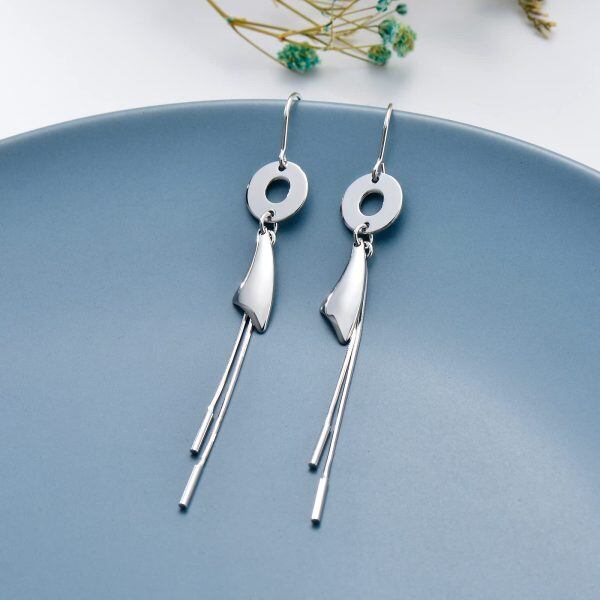 925 Sterling Silver Coin Tassel Threader Earrings-3