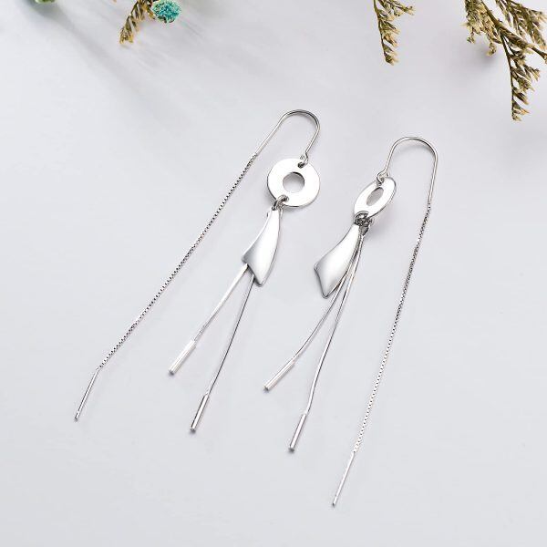 925 Sterling Silver Coin Tassel Threader Earrings-4