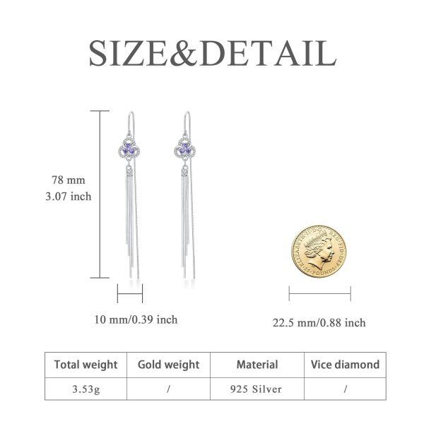 925 Sterling Silver Cubic Zircon Daisy Flower Threader Drop Dangle Earrings-2