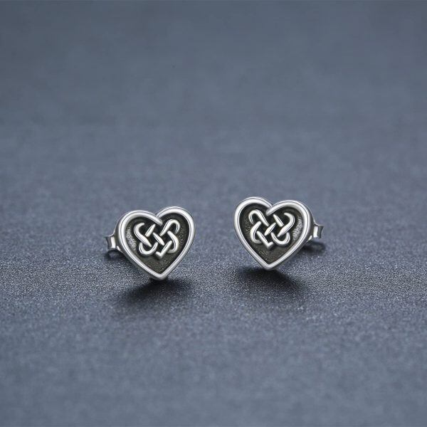 Sterling Silver Heart Celtic Earrings-3