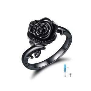 Sterling Silver Rose Flower Cremation Urn Ring-0