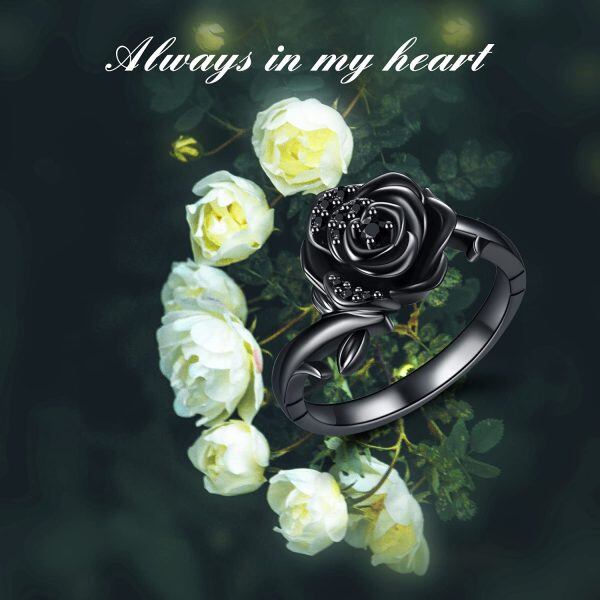 Sterling Silver Rose Flower Cremation Urn Ring-5