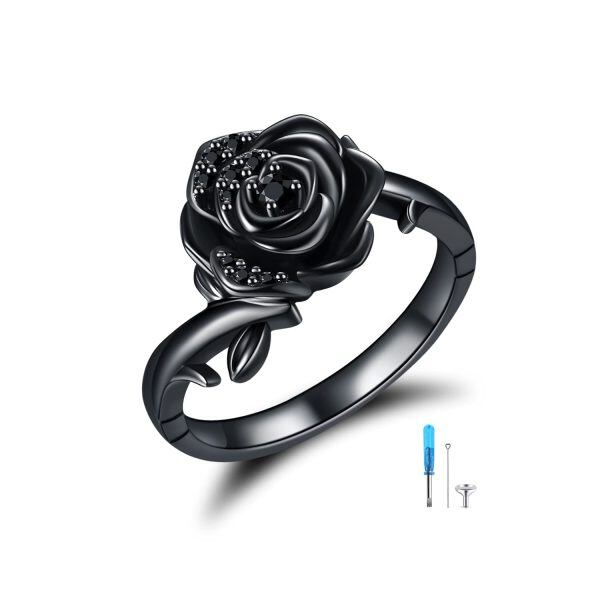 Sterling Silver Rose Flower Cremation Urn Ring-6