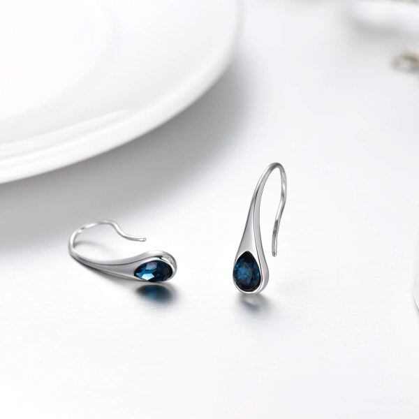 Sterling Silver Small Pear-Shaped Modern Style Hook Earrings-1