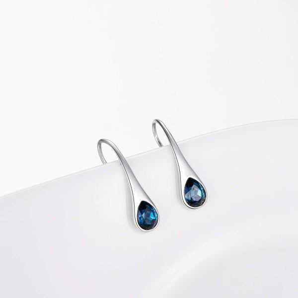 Sterling Silver Small Pear-Shaped Modern Style Hook Earrings-2