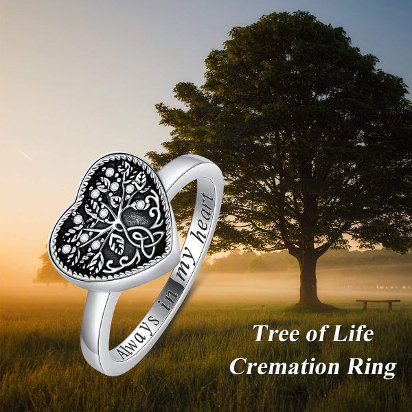 Sterling Silver Heart Celtic Tree of Life Cremation Urn Ring-3