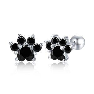 Sterling Silver Paw Print Earrings-0