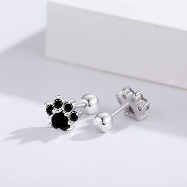 Sterling Silver Paw Print Earrings-4