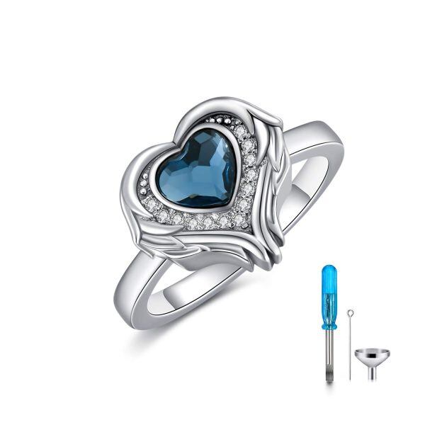 Sterling Silver Angel Wings Heart Cremation Ring -0