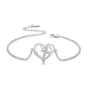 Sterling Silver Heart Cross Necklace-0