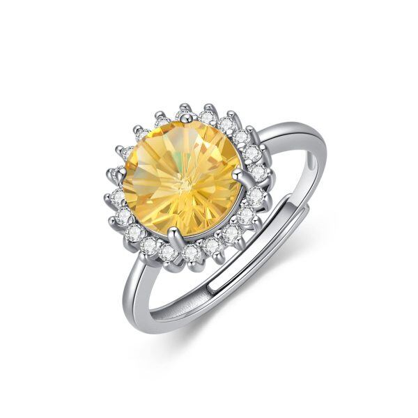 925 Sterling Silver Yellow Crystal Citrine Ring-0