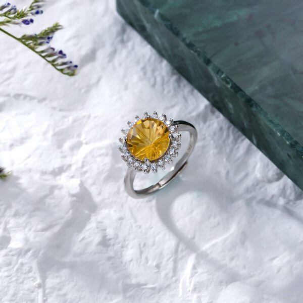 925 Sterling Silver Yellow Crystal Citrine Ring-1