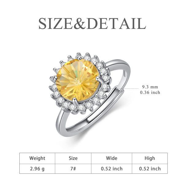 925 Sterling Silver Yellow Crystal Citrine Ring-2