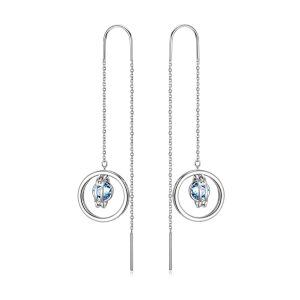 Sterling Silver Aquamarine Long Dangle Drop Earrings-0