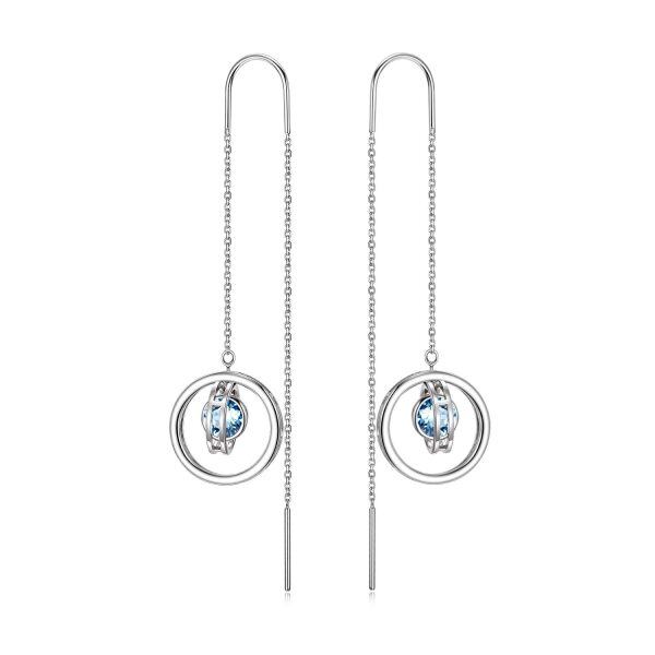 Sterling Silver Aquamarine Long Dangle Drop Earrings-0