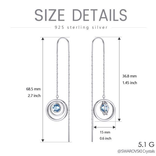 Sterling Silver Aquamarine Long Dangle Drop Earrings-3