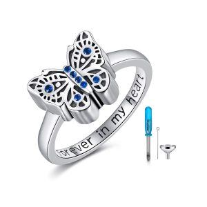 Sterling Silver Butterfly Cremation Ring -0