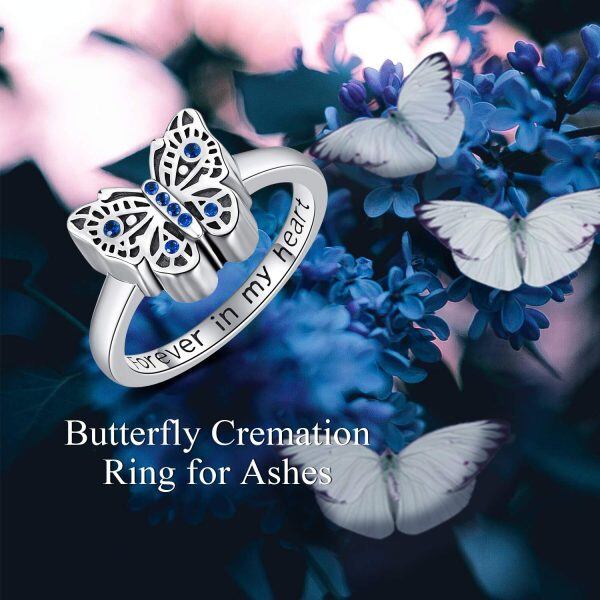 Sterling Silver Butterfly Cremation Ring -5