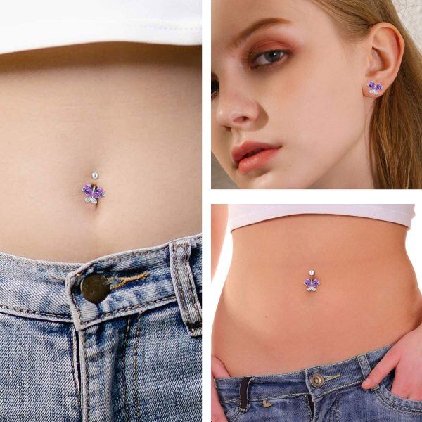 Sterling Silver Butterfly Belly Button Rings-2