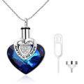 wholesale 925 Sterling Silver Blue Crystal Heart Keepsake Cremation Jewelry Urn Pendant Necklace with Funnel and Keychain-0-0