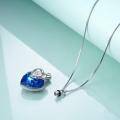 wholesale 925 Sterling Silver Blue Crystal Heart Keepsake Cremation Jewelry Urn Pendant Necklace with Funnel and Keychain-0-1