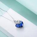 wholesale 925 Sterling Silver Blue Crystal Heart Keepsake Cremation Jewelry Urn Pendant Necklace with Funnel and Keychain-0-2