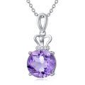 wholesale 925 Sterling Silver Crown Design Round Cut Amethyst & Cubic Zirconia Pendant for Women's Necklaces Gifts-0-0
