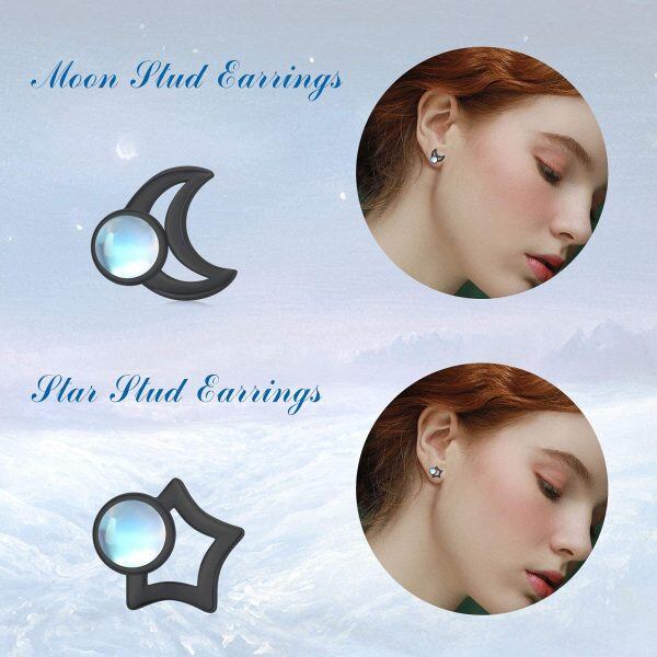 Sterling Sliver Moon Star Earrings-5