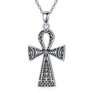 925 Sterling Silver Ankh Cross Pendant Necklace-0