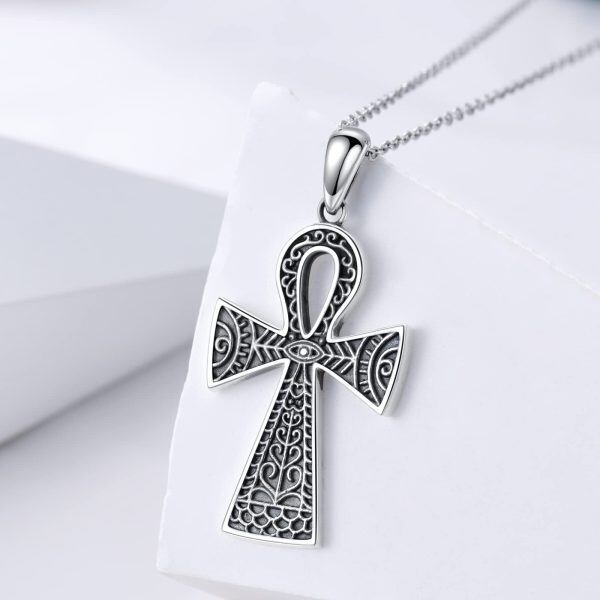 925 Sterling Silver Ankh Cross Pendant Necklace-1