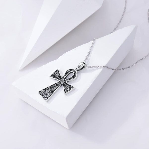 925 Sterling Silver Ankh Cross Pendant Necklace-2