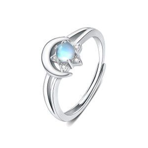 Sterling Silver Moon Star Ring-0