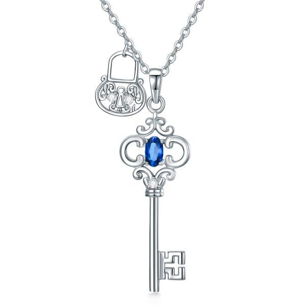 925 Sterling Silver Cubic Zircon Key Nekclace-0