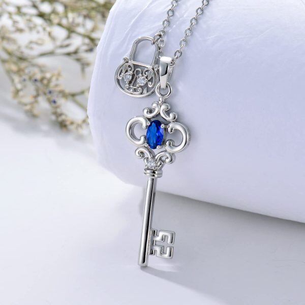 925 Sterling Silver Cubic Zircon Key Nekclace-2