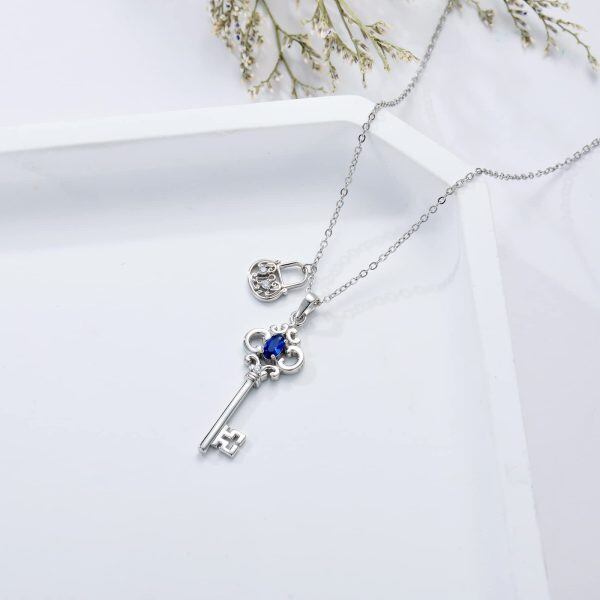 925 Sterling Silver Cubic Zircon Key Nekclace-3