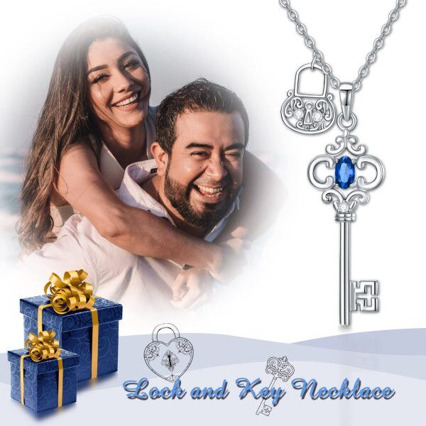 925 Sterling Silver Cubic Zircon Key Nekclace-5